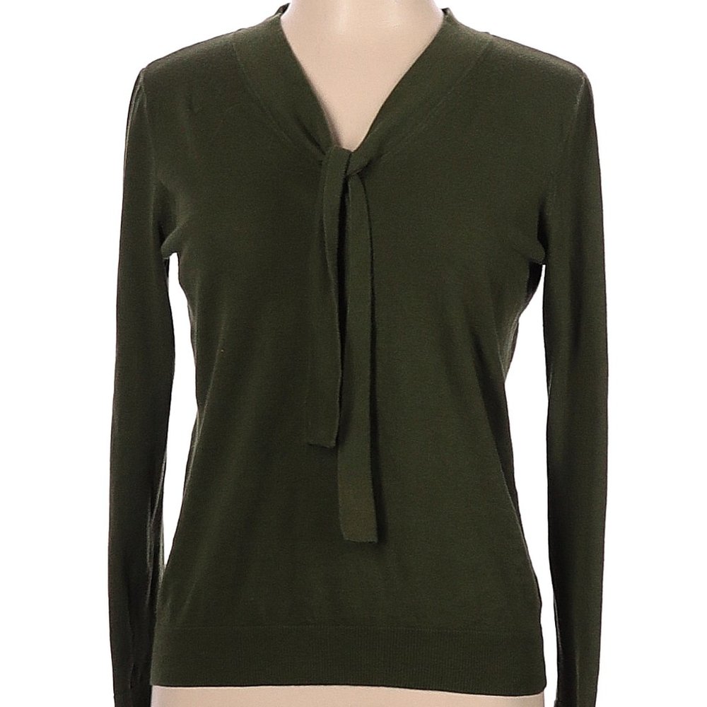 🌿🌹🌿 Elegant Olive Moss Green Talbots Tie Sash Tailored Career Sweater - L